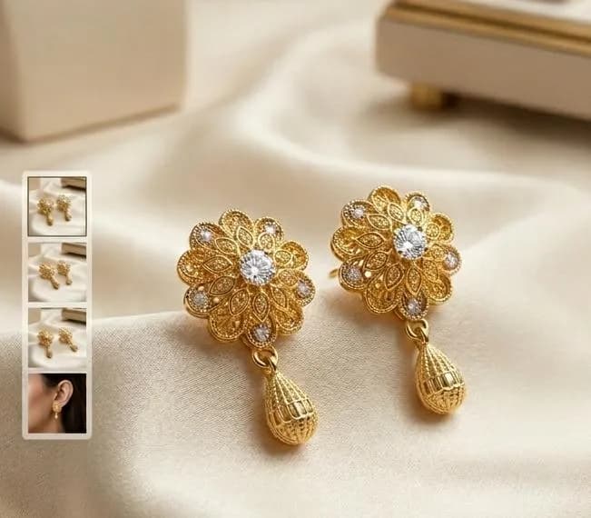 Golden Floral Dangle Earrings for Women