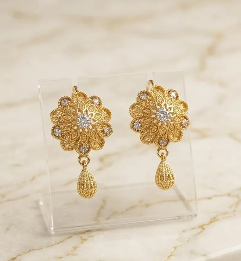 Golden Floral Dangle Earrings for Women