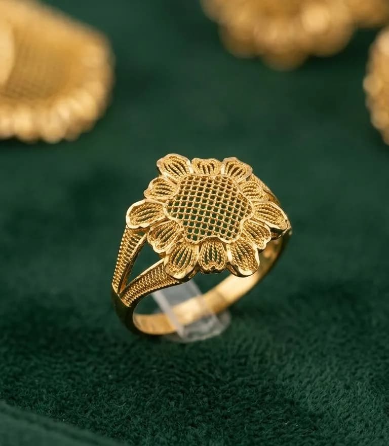 Golden Flower Design Women's Wedding Ring 16-19