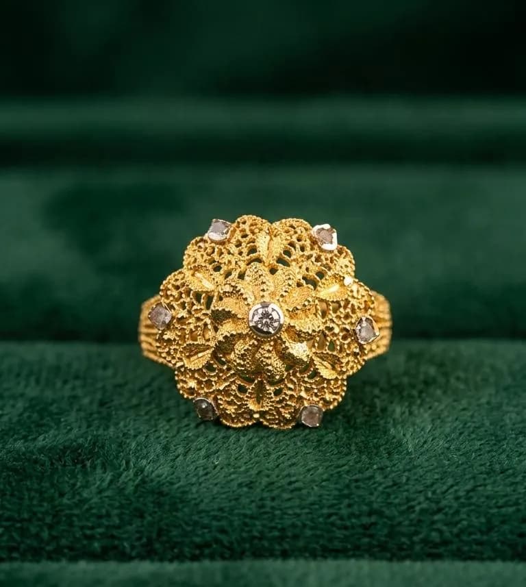 Gold Plated Floral Stone Ring for Women