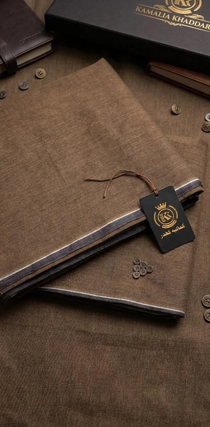 Brown Khaddar Men's Suit with 8 Buttons