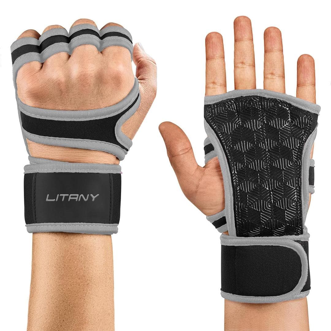 Premium Weightlifting Gloves Black Gray Adjustable Strap