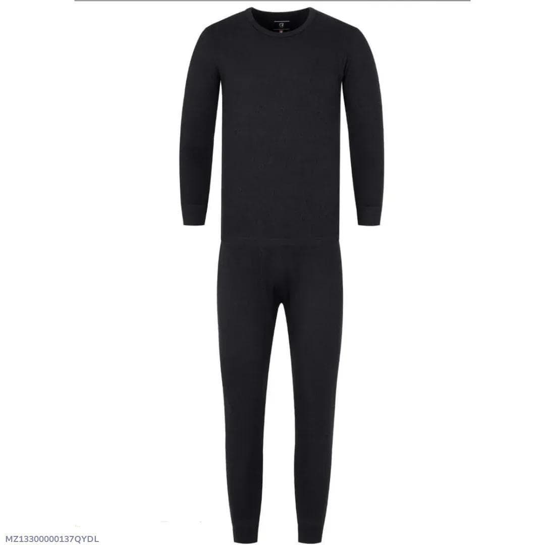 Men Wool Thermal Suit Black M L