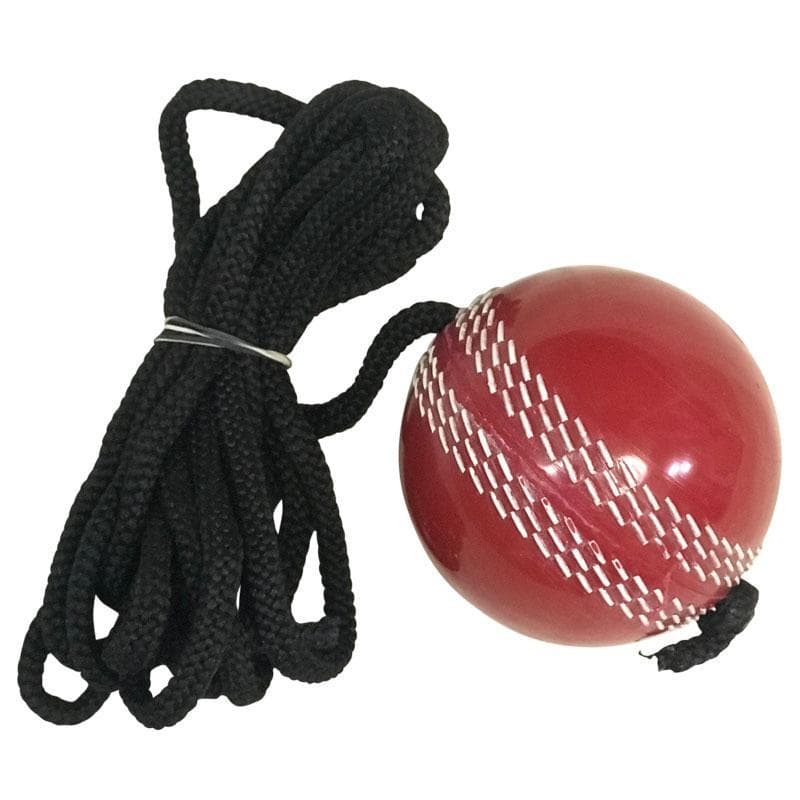 Red Leather Cricket Ball with Rope Attached