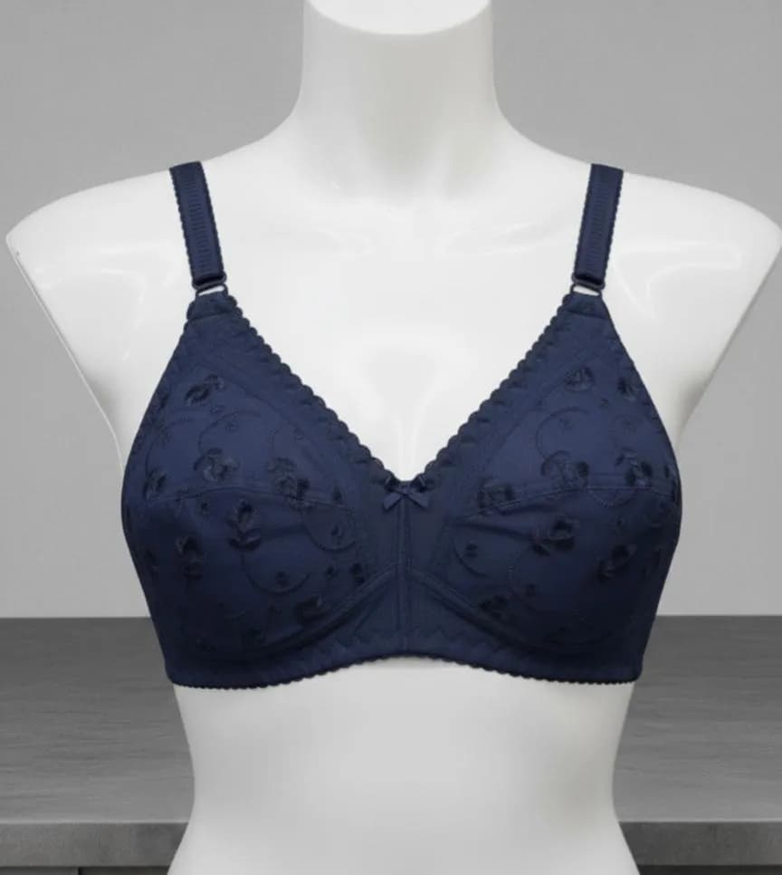 Navy Blue Embroidered Bra for Women
