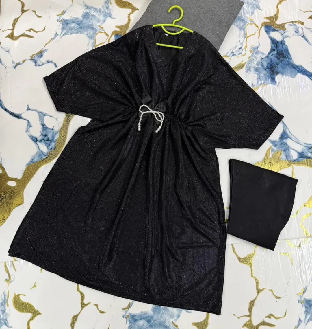 Girls Black Embroidered Kaftan Trouser Set 2Pcs