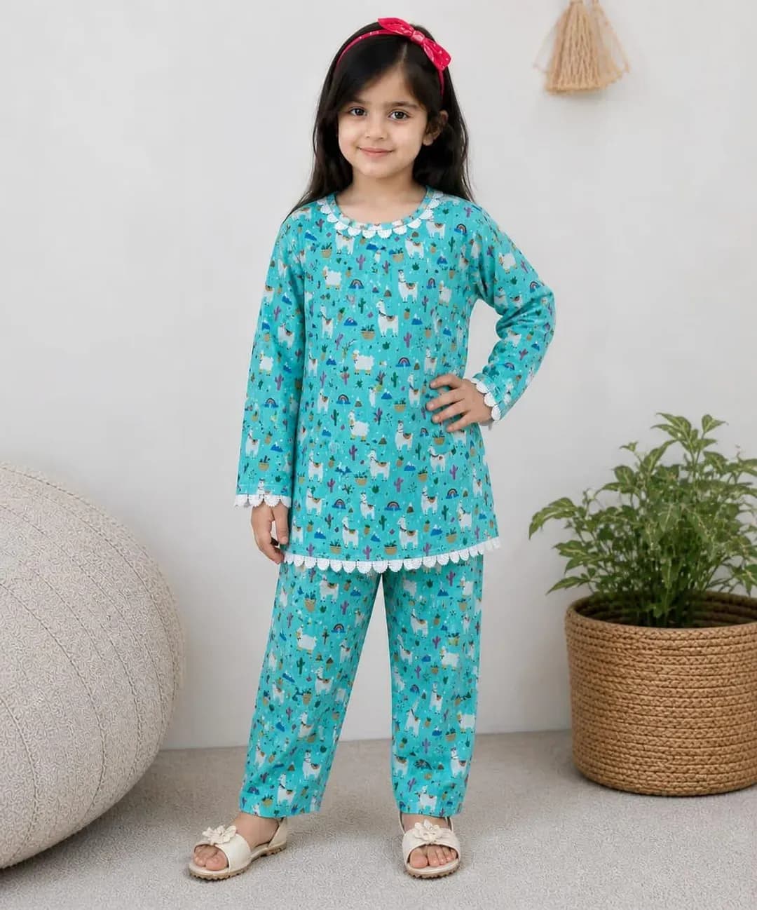 Kids Bakra Eid Printed Lawn Suit 2pcs Turquoise Floral