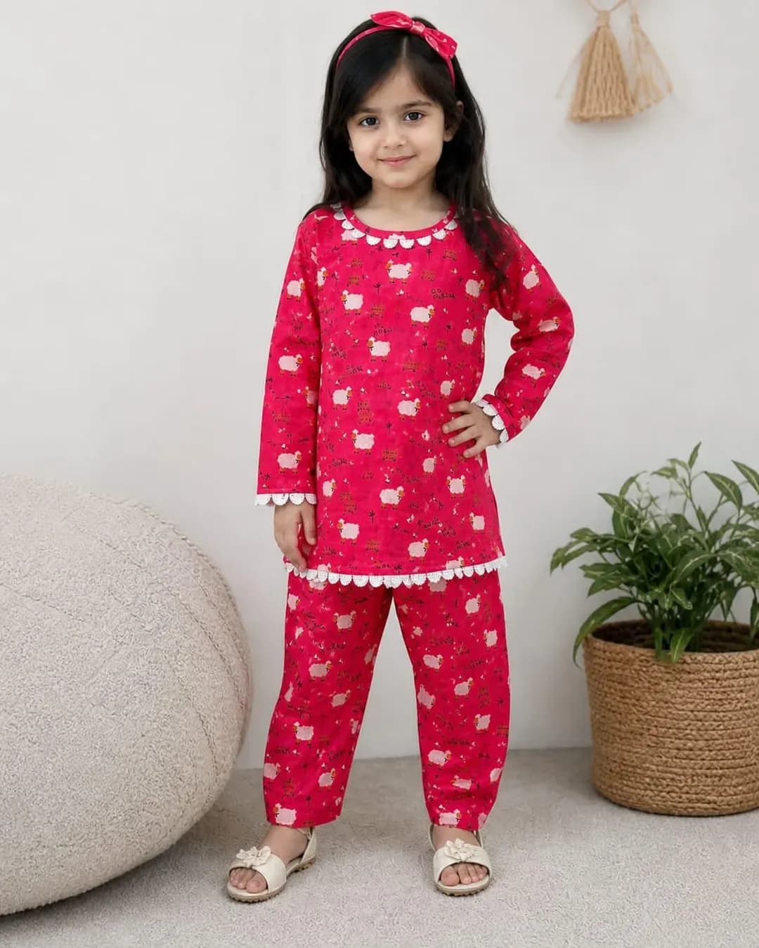 Kids Bakra Eid Printed Lawn Suit Pink 2pcs