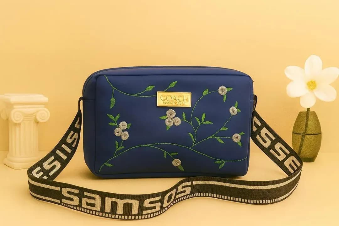 Blue Embroidered Crossbody Bag for Girls