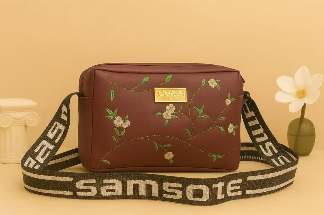Maroon Embroidered Crossbody Bag for Girls