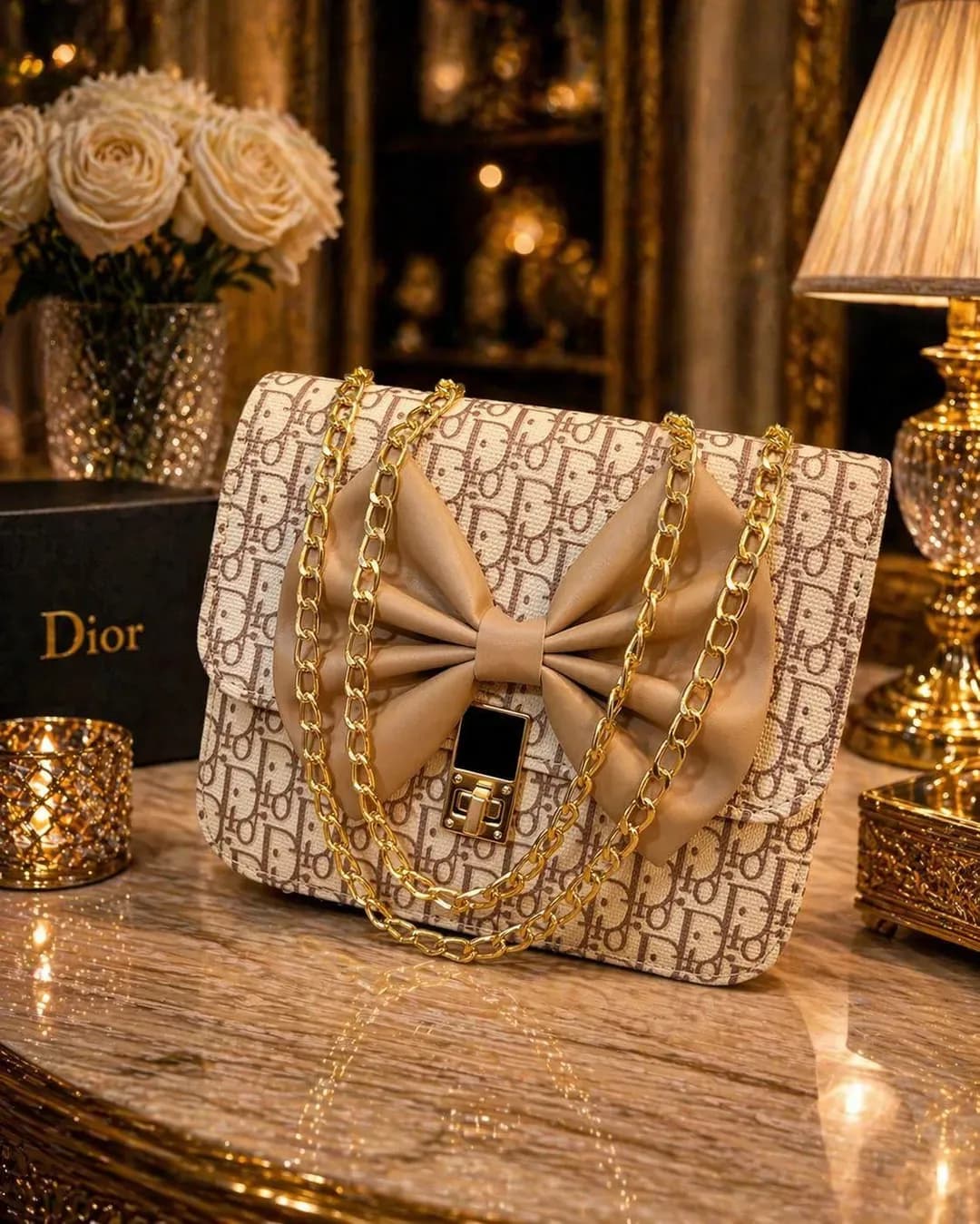 Dior Style Leather Chain Crossbody Bag for Girls