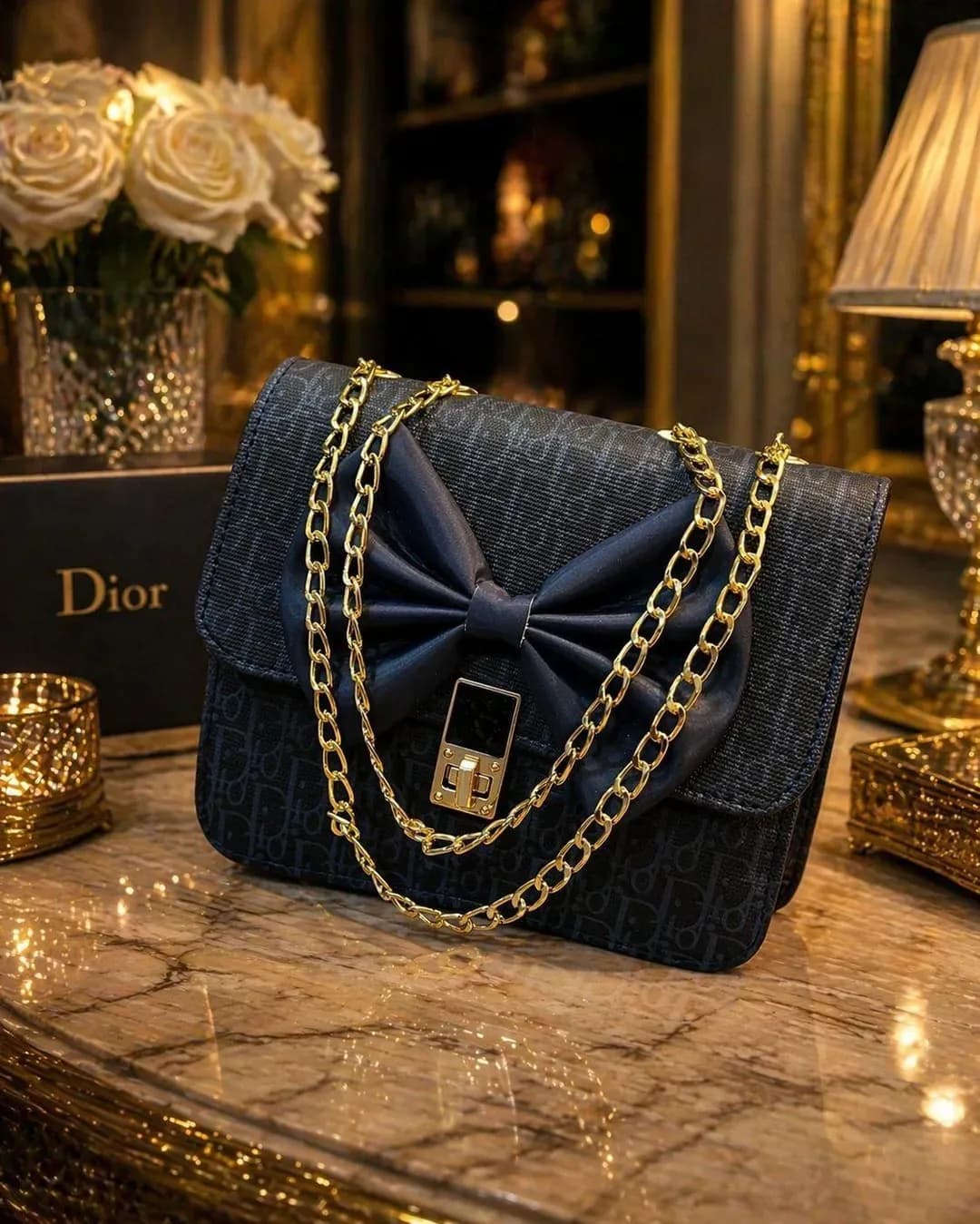 Black Leather Chain Crossbody Bag for Girls