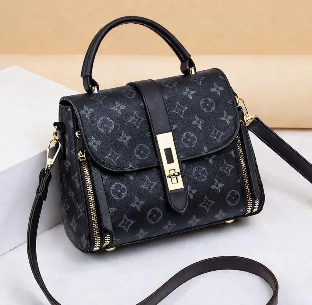 Women's Black LV Monogram Shoulder Bag with Gold Clasp