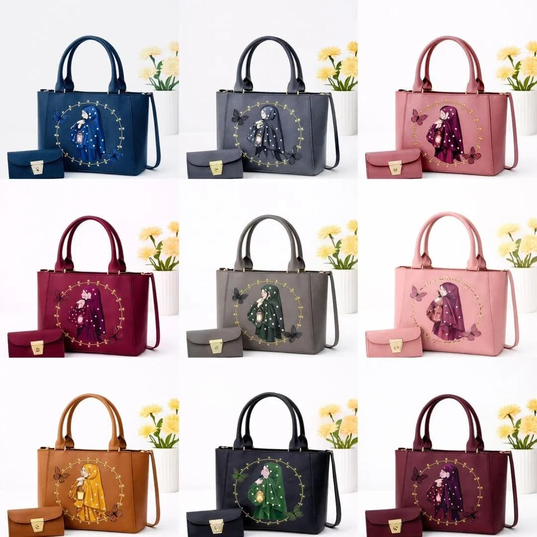 Girls Pink Butterfly Handbag & Wallet Set 8x10" Leather
