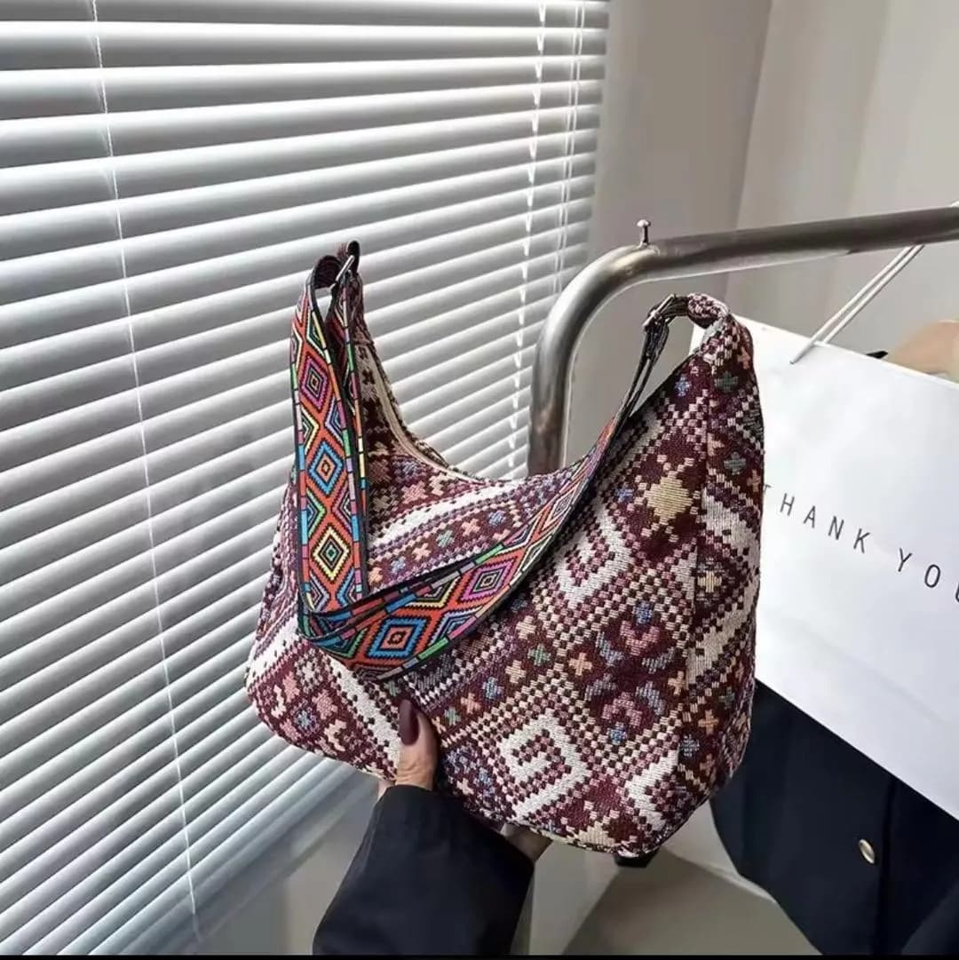 Bohemian Patterned Shoulder Hobo Bag with Adjustable Strap
