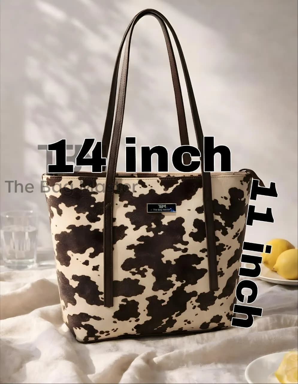 Cow Print Tote Bag Brown Beige Women's Carryall