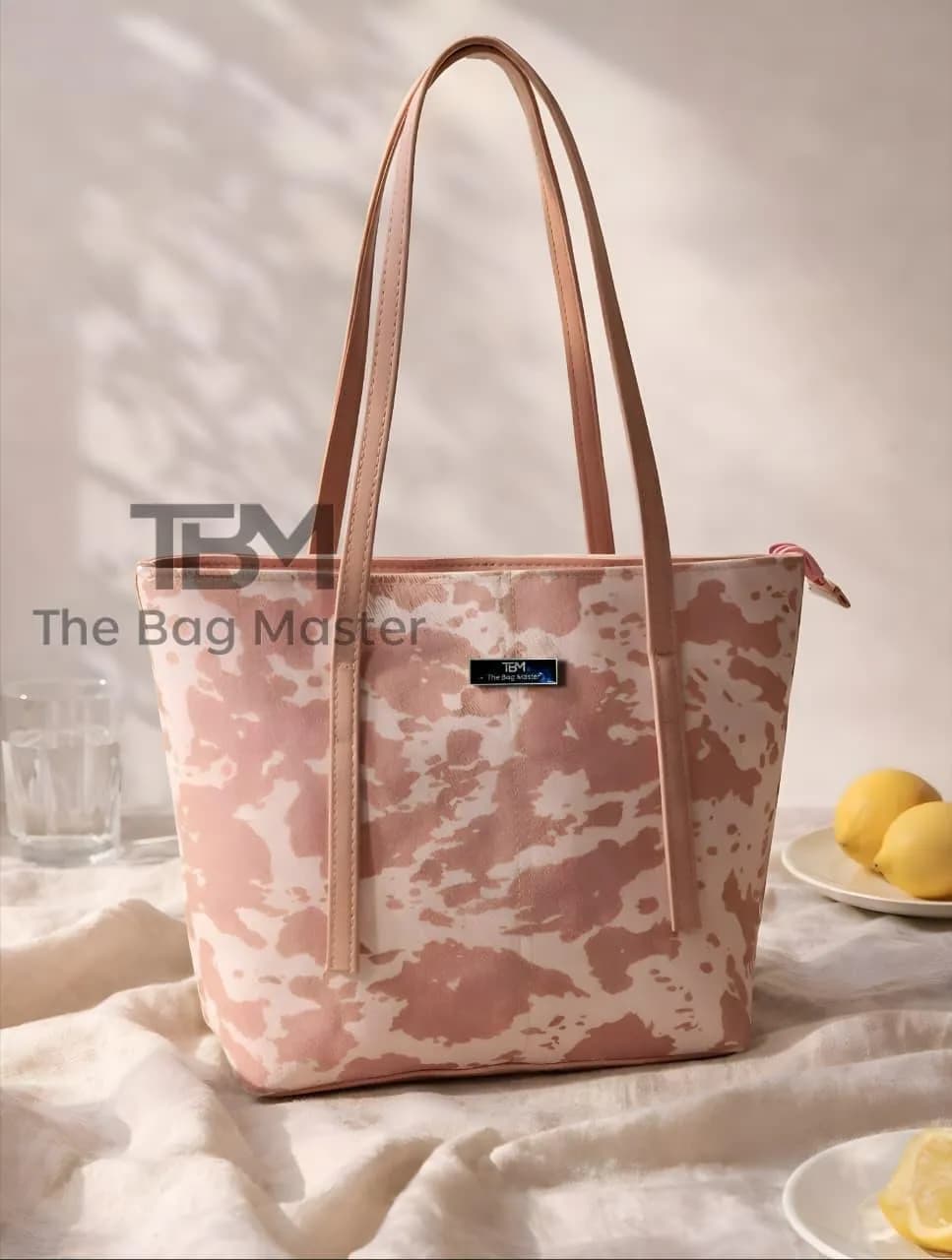 Pink Camo Rexine Top Handle Tote Bag for Girls