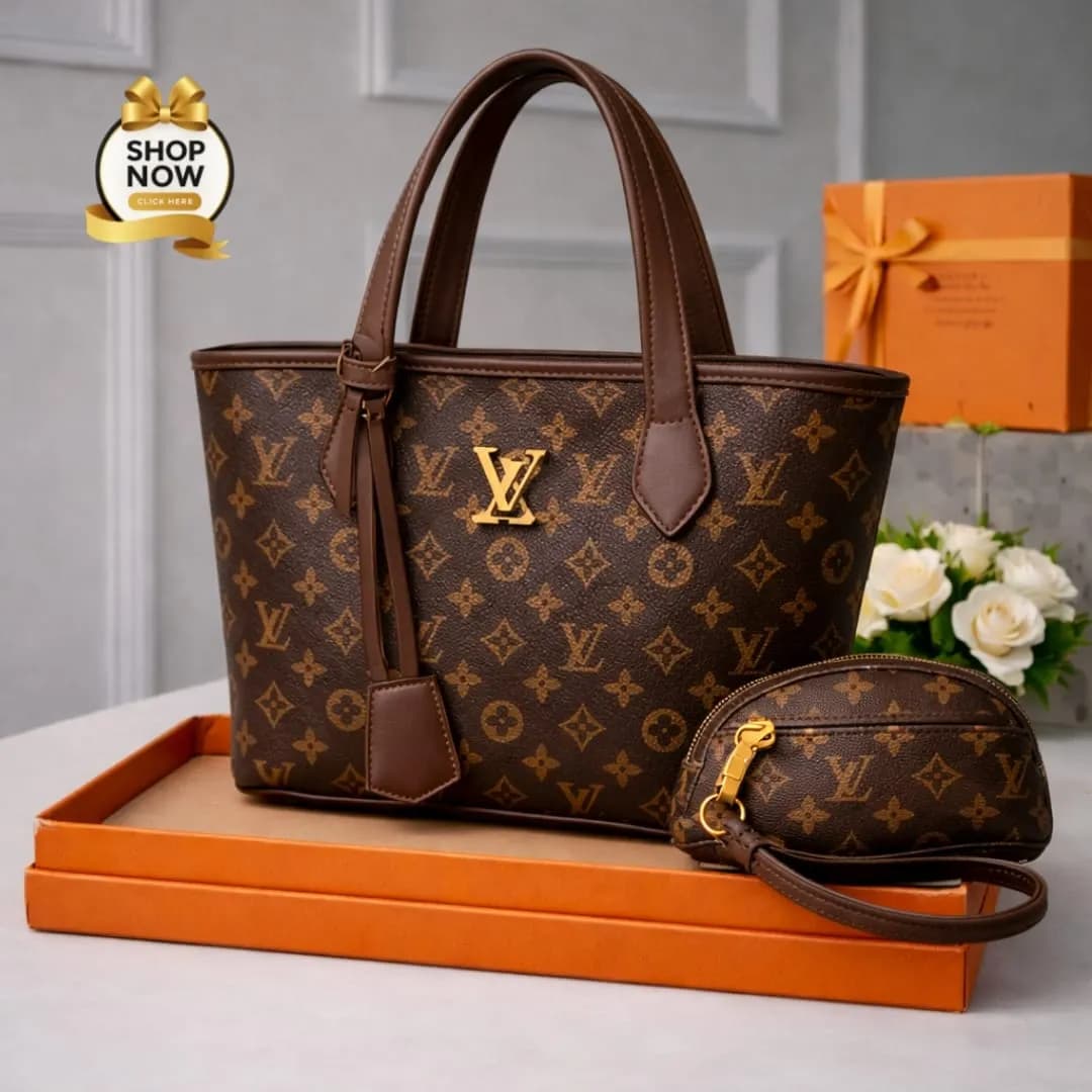 Women's Black LV Print Handbag Set with Small Bag