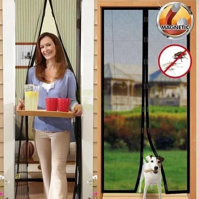 Black Magnetic Screen Door Mesh Curtain Auto Seal