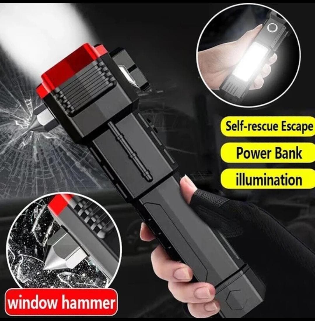 Rechargeable LED Torch with Window Hammer & Belt Cutter