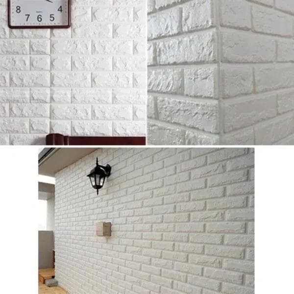3D Brick Wall Stickers 70x77cm White Waterproof