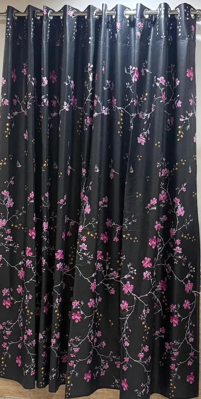 Black Floral Curtains with Pink Design