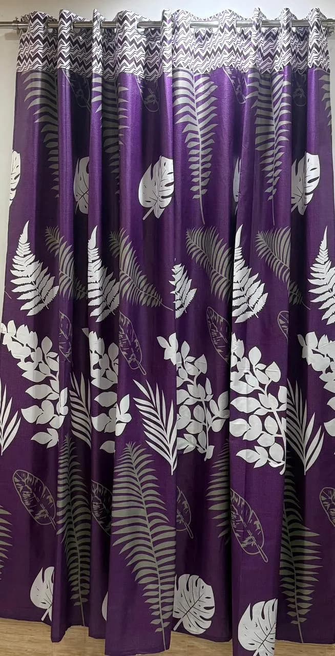 Purple Leaf Print Curtains 100x60 Inch Cotton Salonica