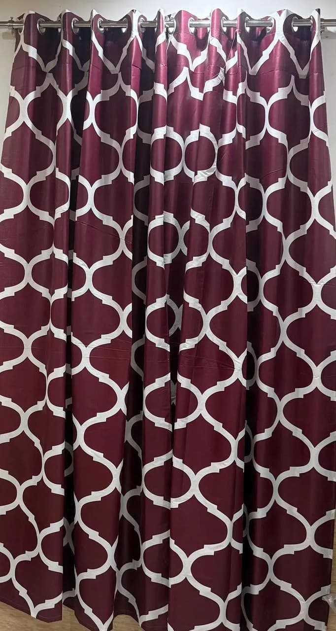 Maroon Geometric Curtains 100" Cotton Salonica