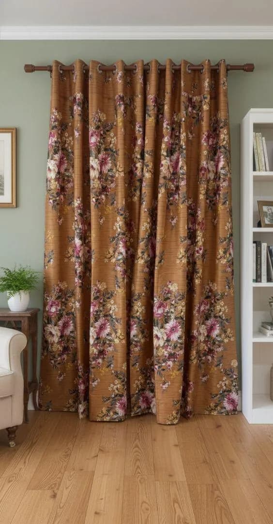 Mustard Floral Curtains 100x60 Cotton Salonica Pakistan