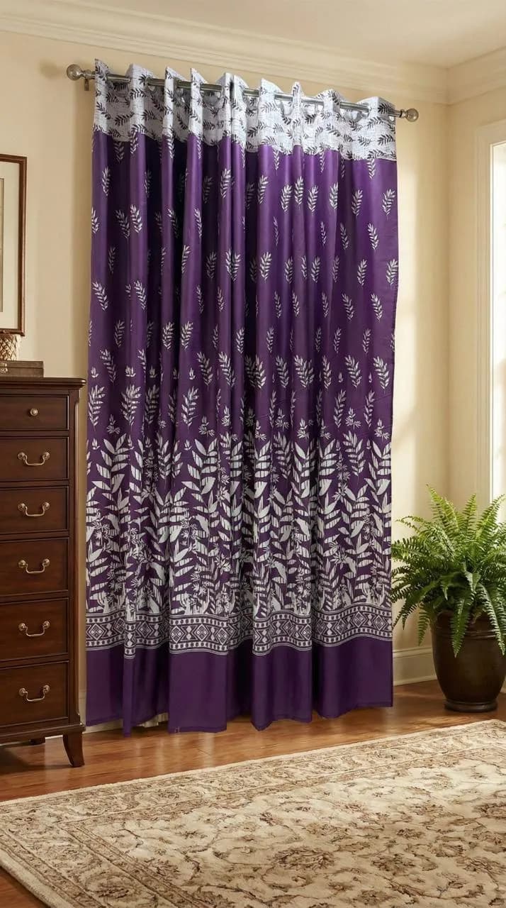 Purple Printed Cotton Curtains 2 Pcs 100"