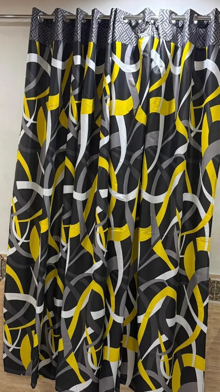 Cotton Printed Curtains 2 Pcs Black Yellow