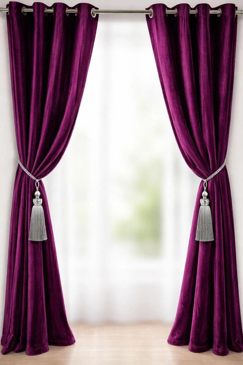 Maroon Velvet Curtains 2 Pcs 86x60"