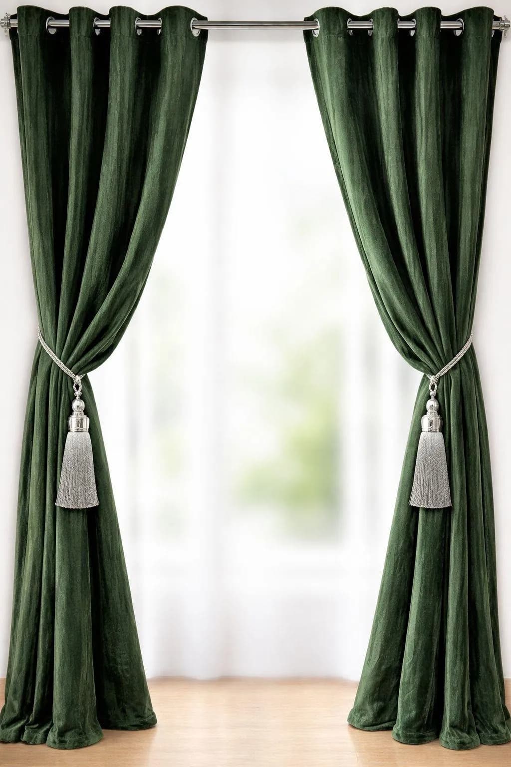 Green Velvet Curtains 2 Pcs 86x60 Inch