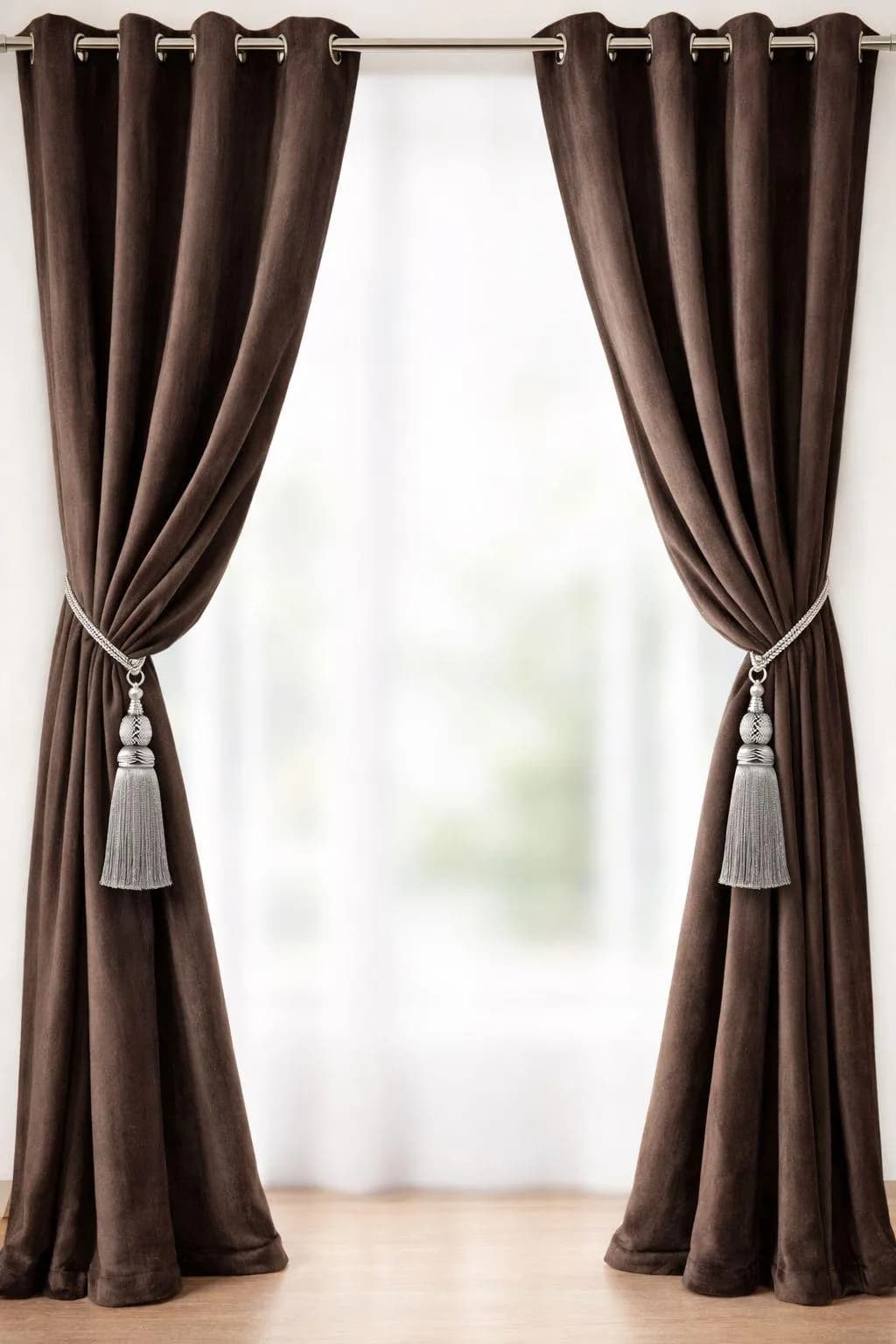 Brown Velvet Curtains 86x60 Inch 2 Pcs