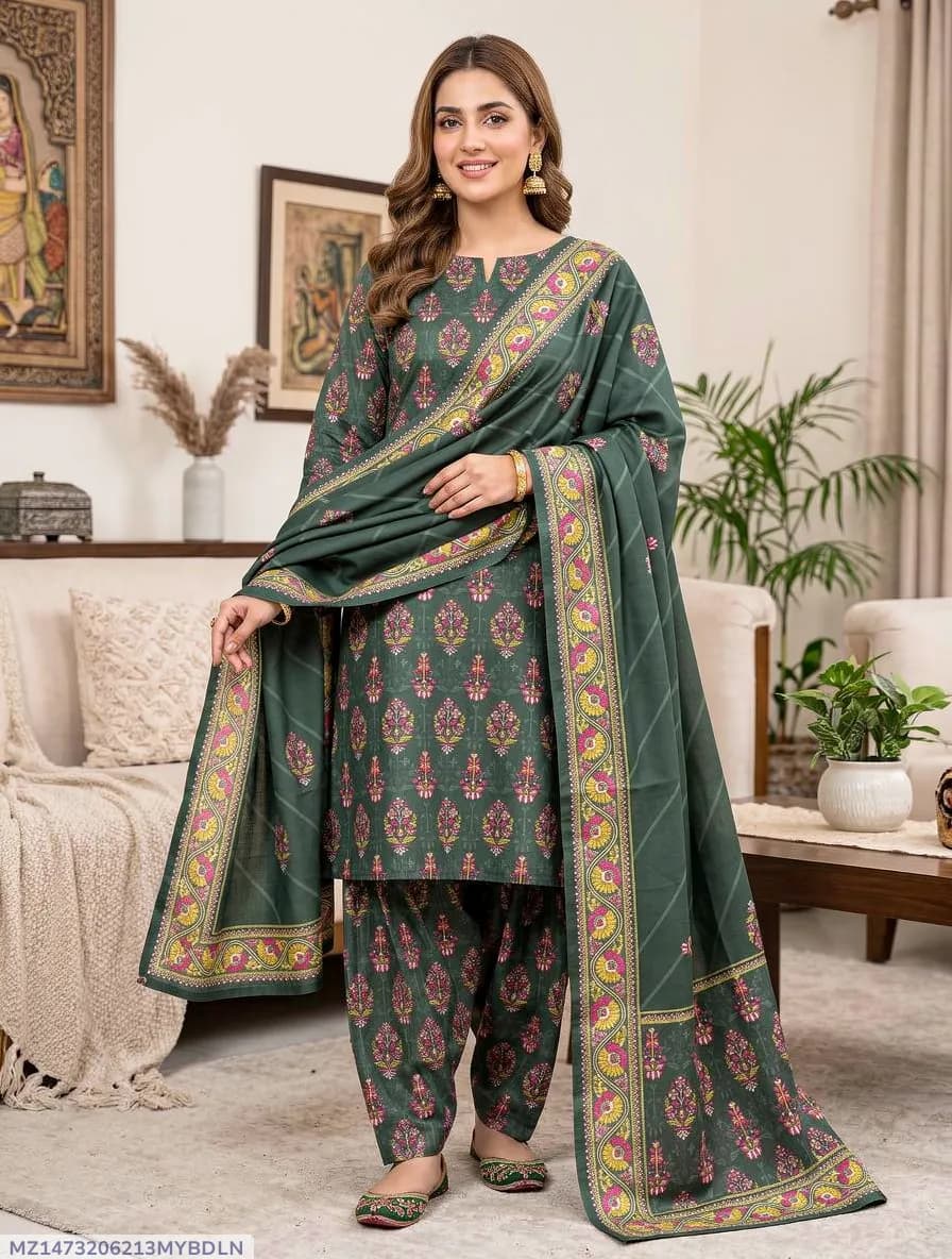 Stylish 3 Pcs Women's Unstitched Digital Print Suit