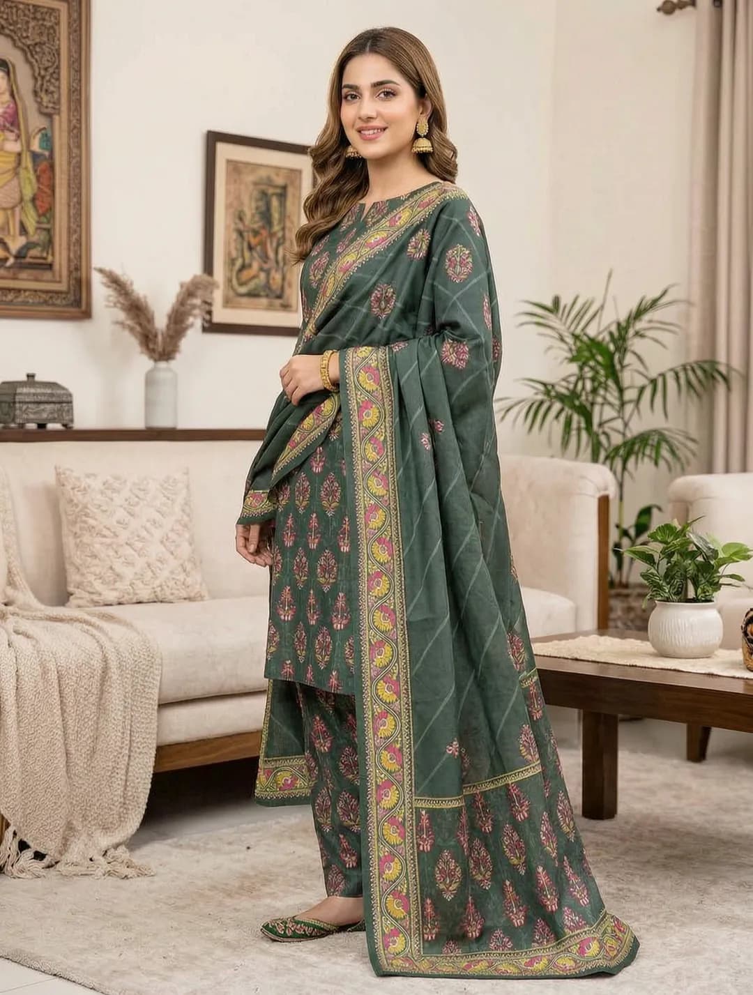 Stylish 3 Pcs Women's Unstitched Digital Print Suit