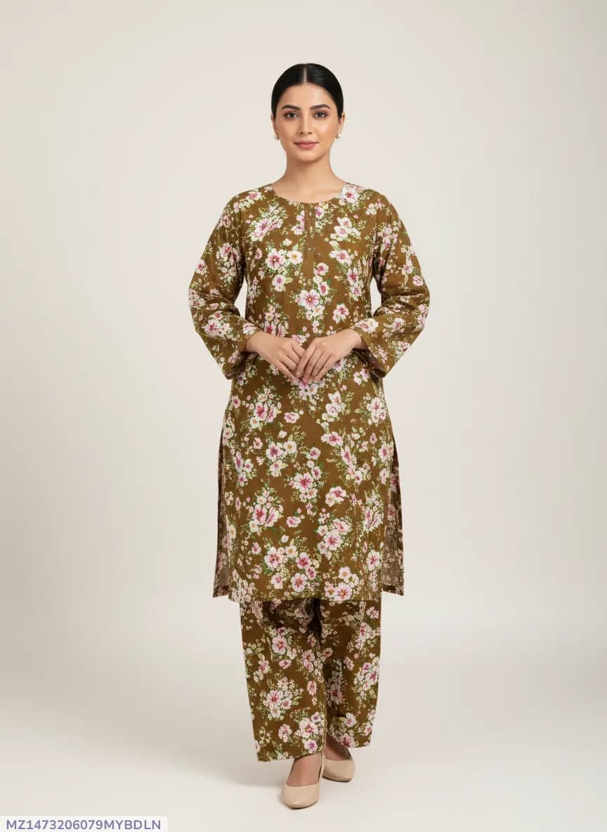 Stylish 2 Pcs Women's Unstitched Printed Suit