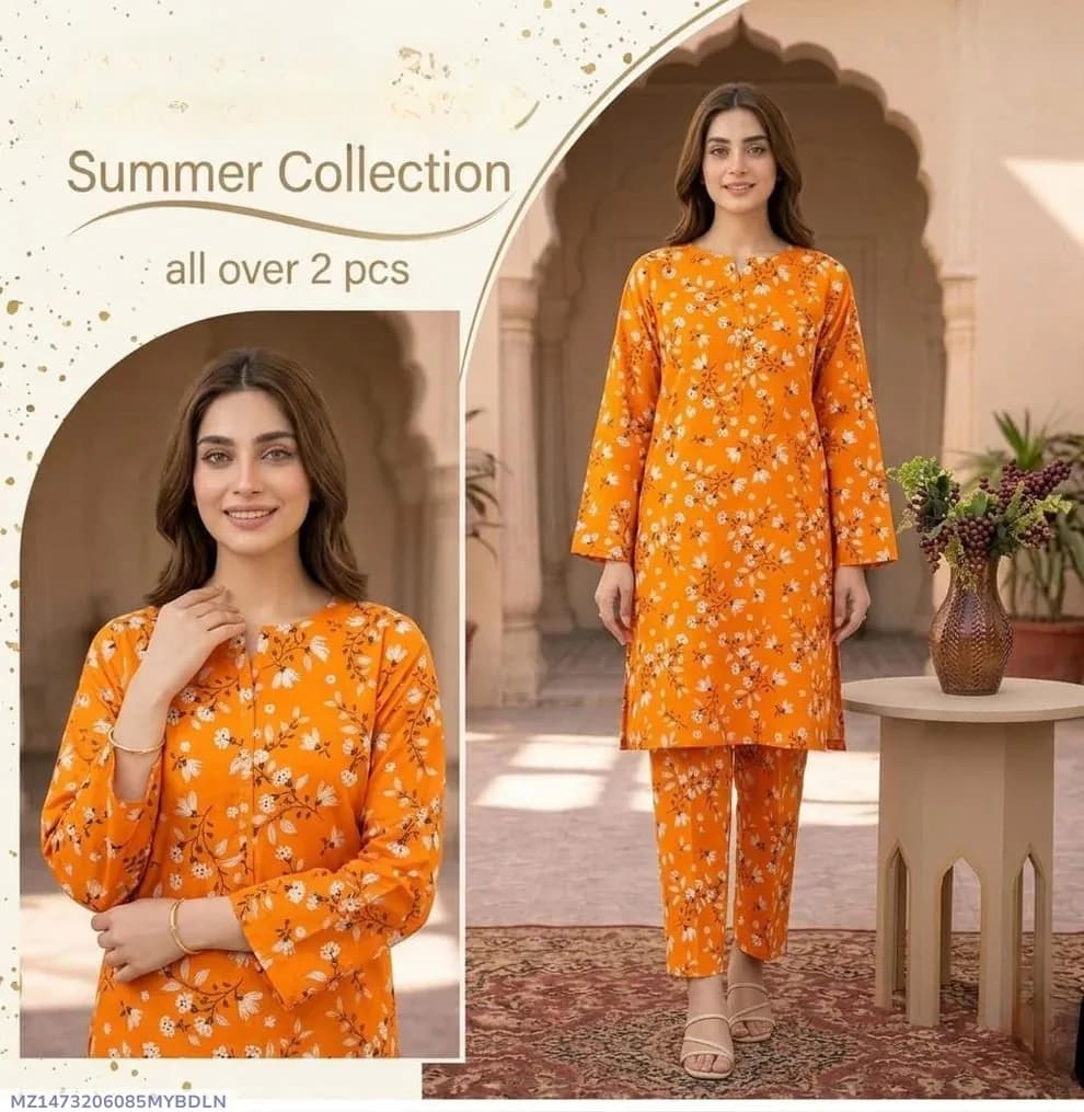 Stylish 2 Pcs Women's Unstitched Printed Suit