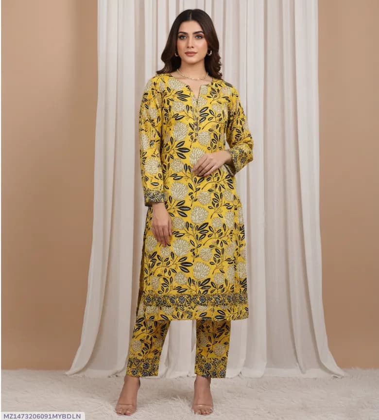 Stylish 2 Pcs Women's Unstitched Printed Suit