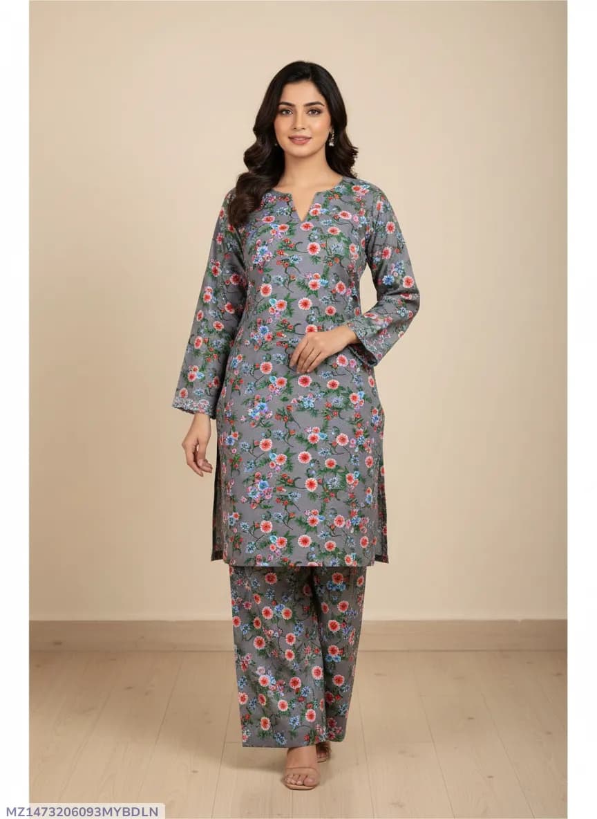 Stylish 2 Pcs Women's Unstitched Printed Suit