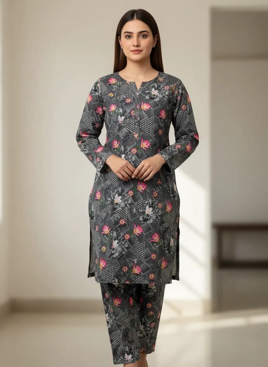 Stylish 2 Pcs Women's Unstitched Printed Suit