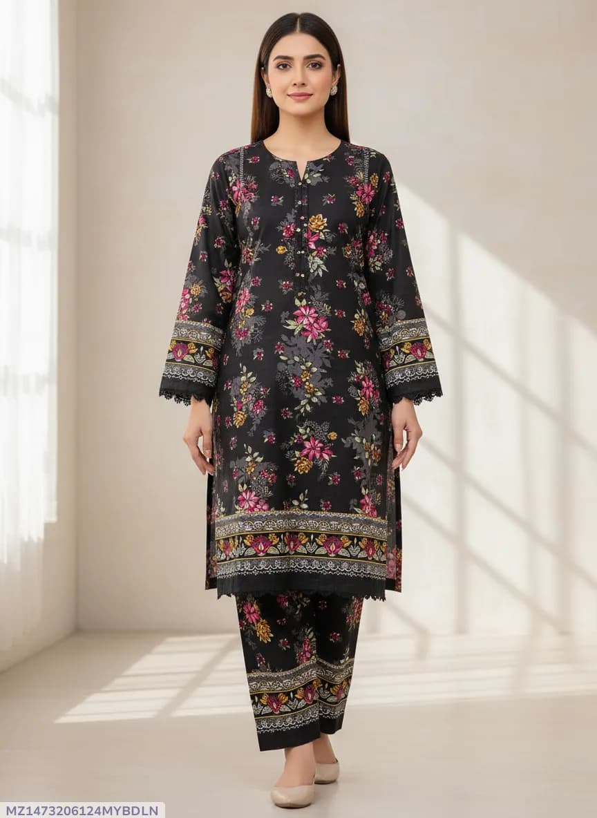 Stylish 2 Pcs Women's Unstitched Printed Suit