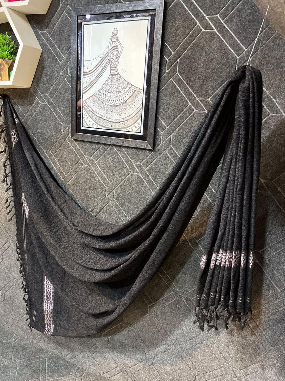 Black Velvet Shawl 3 Yards Elegant Formal Wear