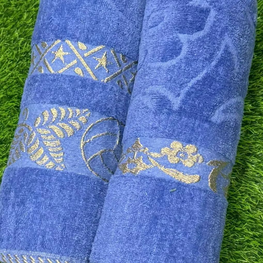 Blue Velvet Embroidered Towel Set for Men
