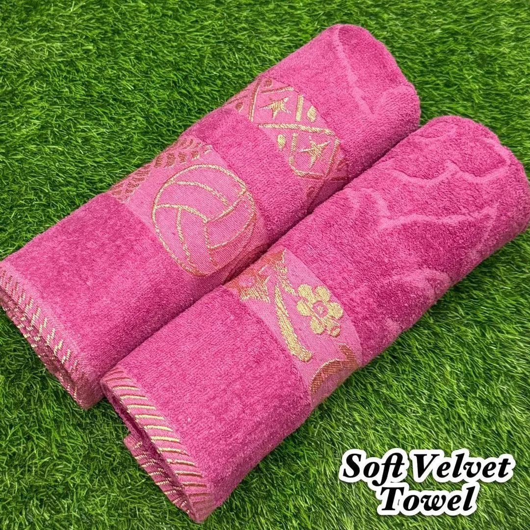 Pink Velvet Bath Towel Set 2 Pcs 54x27"