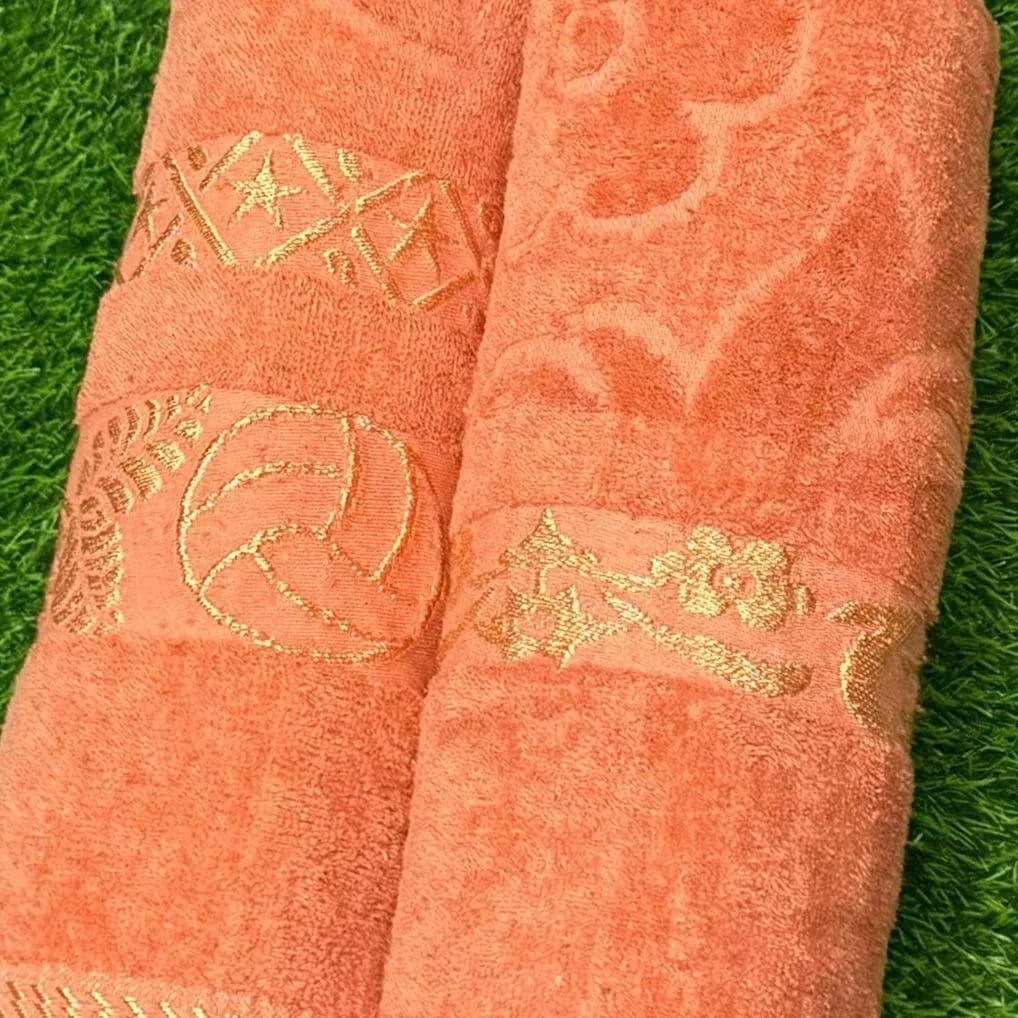 Orange Velvet Bath Towel Set 2 Pcs 54x27"
