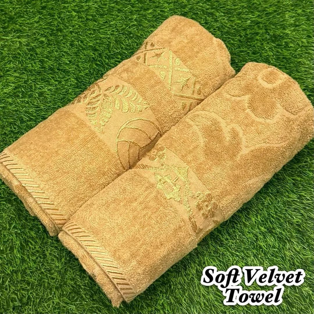 Soft Velvet Towel Set Brown Embroidered