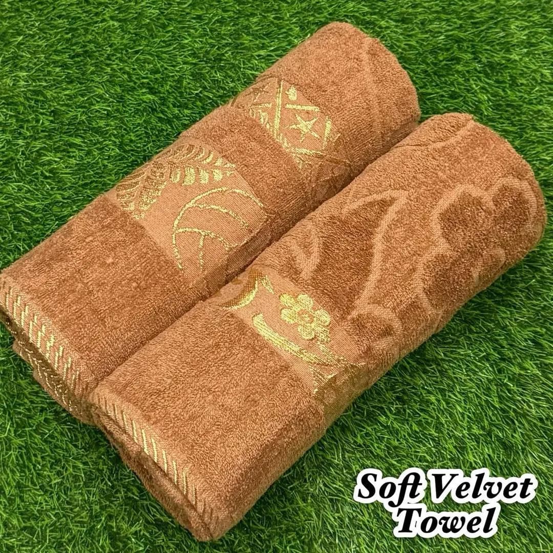 Soft Velvet Bath Towel 2 Pcs Brown