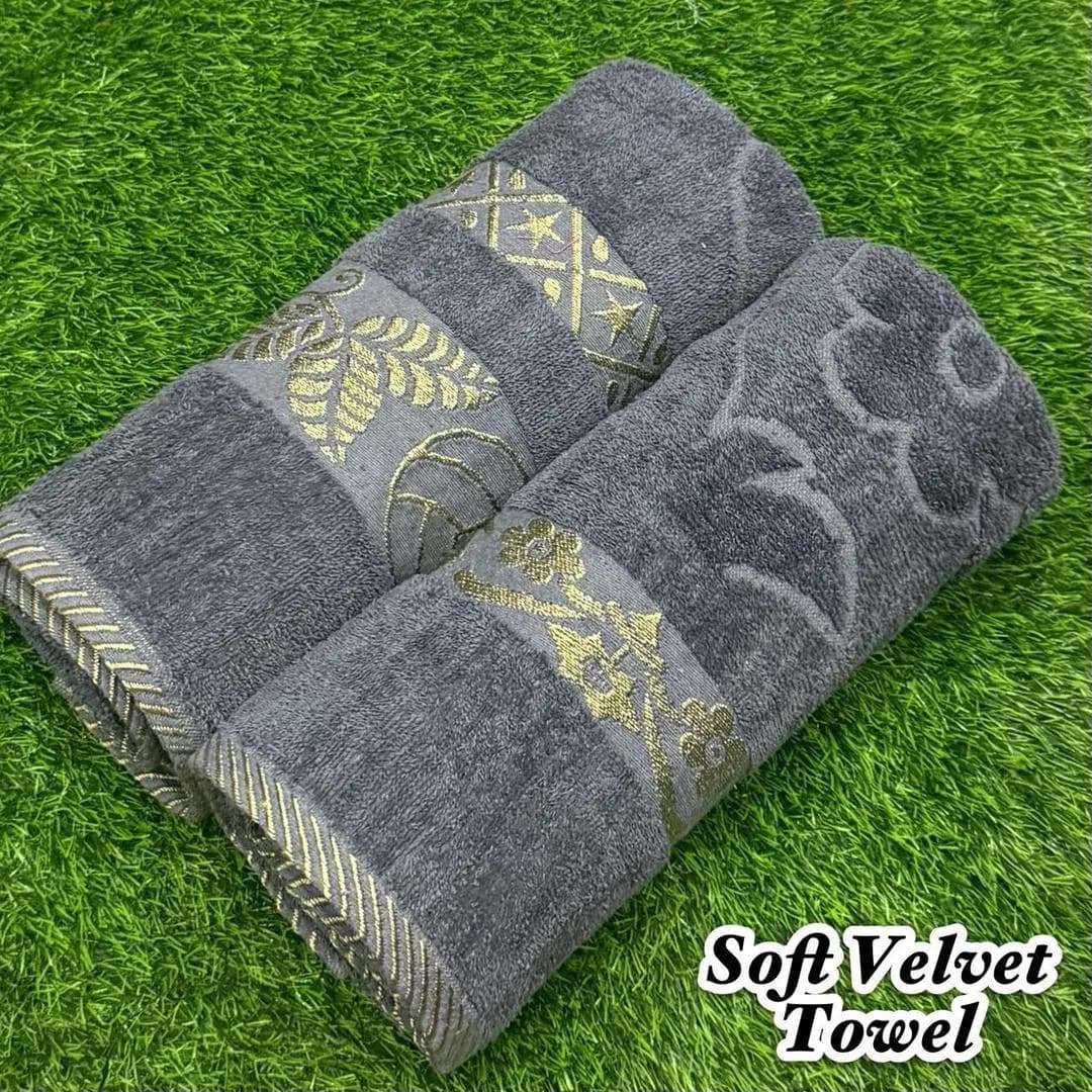 Grey Velvet Bath Towel Set 2 Pcs 54x27"