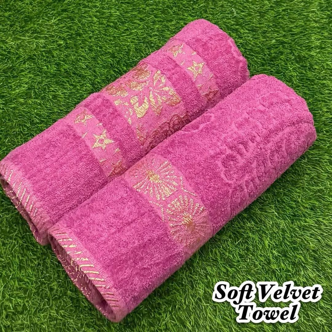 Pink Velvet Bath Towel Set 2 Pcs 54x27"